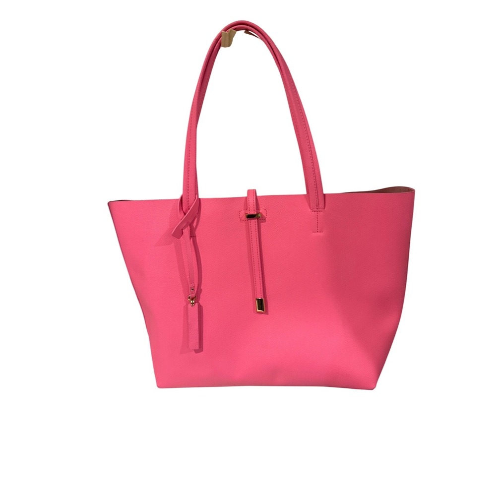 Vince Camuto Leila Tote Fiesta Pink Leather Handbag Preppy Chic Barbiecore Beach